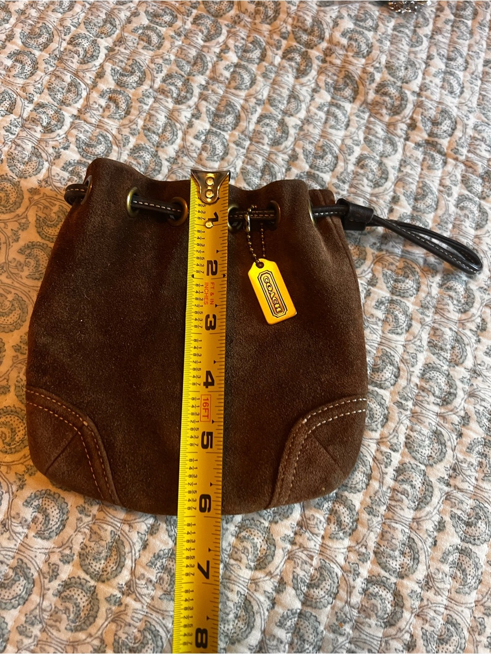 Coach Brown Suede Mini Drawstring Bucket Bag with Gold Hardware - Picture 7 of 7